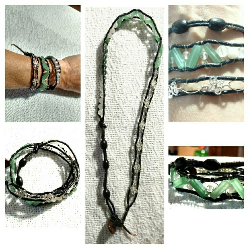 Gemstone beaded leather 3 wrap bracelet